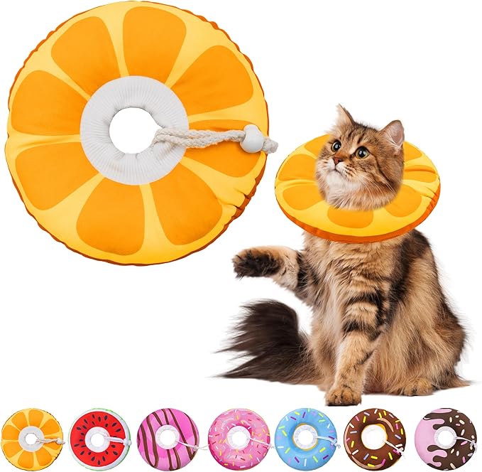 Seyezo Cat Cone Collar Soft, Adjustable Cat Recovery Collars for Small Medium Large Cats, Cute Donut E Collar After Surgery, Anti-Lick Wound Healing Elizabethan Collar for Kittens(Orange, Large)