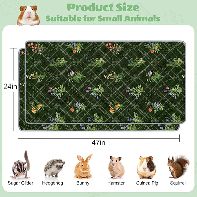 2 Pack Guinea Pig Bedding, Washable Guinea Pig Cage Liner Reusable Guinea Pig Mat Waterproof Guinea Pig Bedding for Cage, Super Absorbant Guinea Pig Pee Pads for Small Animals Hamster Rabbit Squirrel