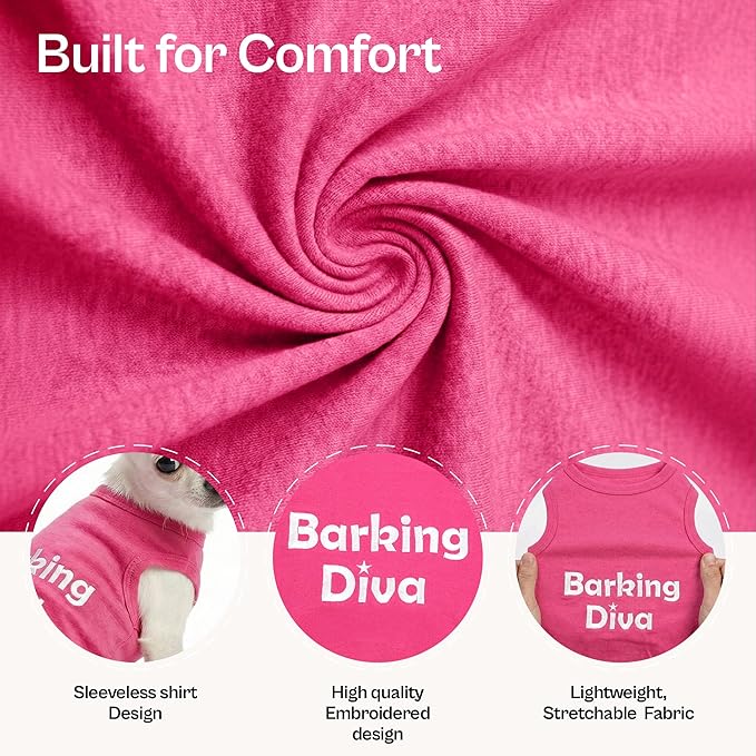 Parisian Pet Dog Shirt – 100% Cotton Barking Diva Shirts for Medium Dogs – Pink Sleeveless Puppy Clothes – Lightweight and Breathable Pet Apparel – Girl Dog Clothes - Stretchy T Shirts for Dogs