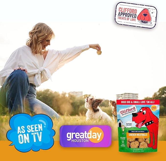 Clifford The Big Red Dog Soft Training Treats for Puppies and Dogs – Healthy, High Protein, Grain Free, Soft Puppy Treats for Small Dogs and Large – Real Chicken Mini Meatballs – 6oz