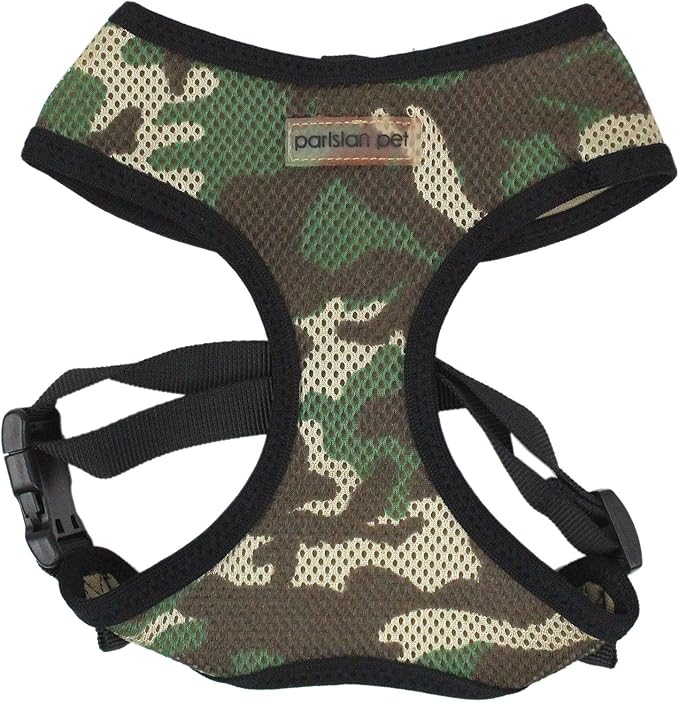Parisian Pet Camo Dog Harness - Breathable Mesh No Pull Puppy Harness with Leash Ring - Adjustable Harnesses for Dogs - Soft Padded Step-in Pet Vest - Lightweight Dog Vests for Large Sized Dogs