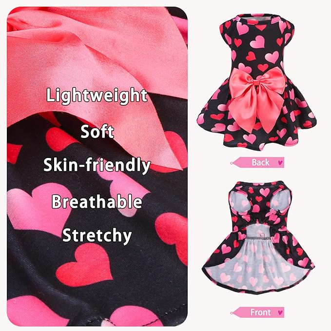 PUPTECK Print Dog Spring Dress Pet Costumes Apparel with Cute Bowtie Puppy Clothes Outfit, Heart, M
