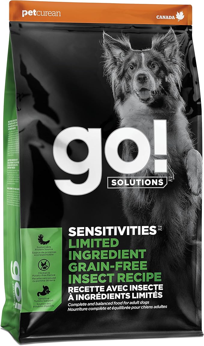 Go! Solutions Sensitivities Limited Ingredient Insect Grain-Free Dry Dog Food, Chicken-Free Kibble Made by Experts for Sensitive Stomachs & Food Allergies, for Puppies, Adults, & Seniors, 22 lb Bag