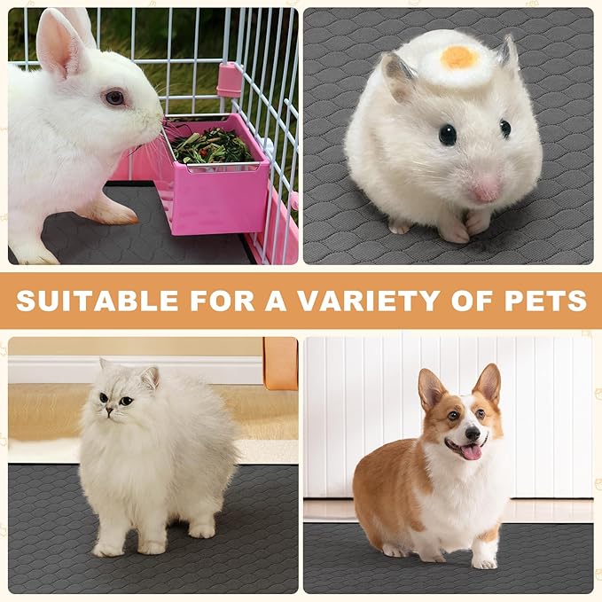 2 Pack Guinea Pig Cage Liners, Washable Guinea Pig Pee Pads Waterproof Reusable & Anti Slip Guinea Pig Bedding Fast and Super Absorbent Pee Pad Tarp Bottom for Small Animals (Dark Grey 24" X 47")