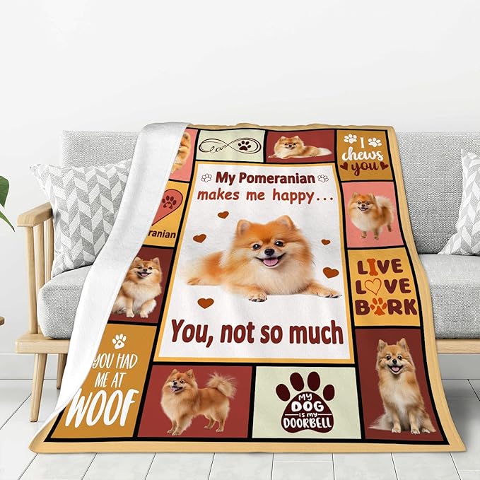 Pomeranian Gifts Blanket, Pomeranian Throw Blankets, Dog Mom Gift for Women Men Boys Girls Lover Adult Cozy Fleece Flannel Bedding Stuff Animal Plush for Couch Sofa Bed Decor 80"X60"