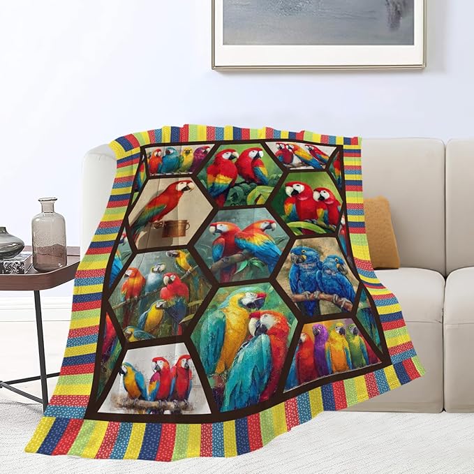 Parrot Bird Throw Blanket Macaw Stuff Gifts for Kids Girls Boys Adults Women Men Soft Cozy Warm Plush Fluffy Fuzzy Fleece Blanket Decor 40''X50''