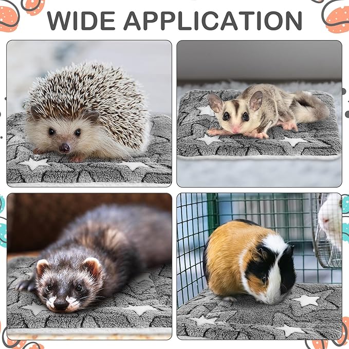 Haull 4 Pcs Waterproof Guinea Pig Bedding Guinea Pig Bed Plush Cage Liners Soft Rabbit Dog Crate Pad Cat Mat Reversible Cozy Animal Pee Pad Hamster Bunny Mat Accessory(Double Star,13 x 10 Inch)