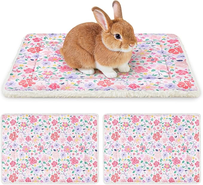 Glittme 2Pcs Bunny Bed Rabbit Bed for Indoor Cage Soft Guinea Pig Bed Fleece Mat Pad Warm Small Animal Bedding Accessories for Hamster Ferret Washable Non-Slip Rabbit Hide House Liner