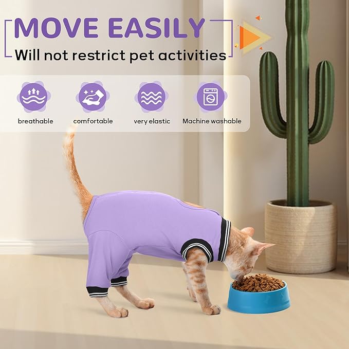 PUMYPOREITY Cat Recovery Suit for Hind Legs, Cat Surgical Spay Suit with Leg Sleeves to Stop Licking, Long Rear Sleeve Wound Cover Abdomen Kitten Onesie, Purple, XL