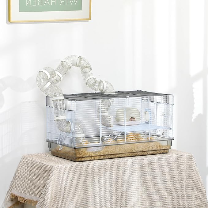 Hamster Cage Kit - Fun & Interactive Cage Measures - Pet Cage with Running Wheel & Ramp & Food Dish - Large Hamster Habitats