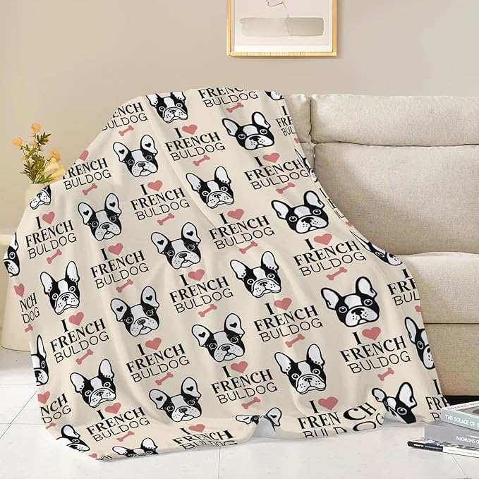 Boston Terrier Throw Blanket French Bulldog Frenchie Puppy Stuff Gifts for Dog Lover Kids Girls Boys Adults Women Men Soft Cozy Warm Plush Fluffy Fuzzy Fleece Blanket Decor 60''X80''