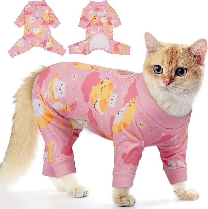 PUMYPOREITY Cat Hair Sticky Shirt – Breathable & Lightweight, Reduces Shedding Fur Pajamas, Prevents Licking Wounds After Surgery, Cat Sweaters - Soft & Machine Washable, Pink, M