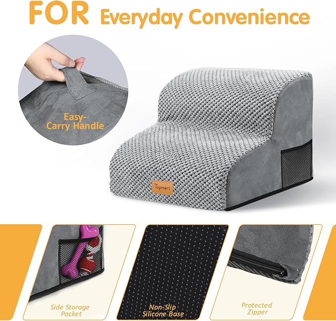 Topmart High Density Foam Pet Steps 2 Tiers,11.8" High,Non-Slip Dog Stairs,Soft Foam Dog Ramp Ladder,Best for Injured,Older Cats,Pets with Joint Pain,Suitable for Low Sofas,Stairs,Lower Place