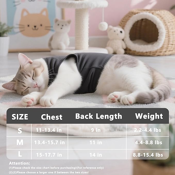 Cat Recovery Suit Anti Licking, Cat Surgery Recovery Suit Female Cats Kitten Onesie After Spay, Cone of Shame Alternative, Post- Surgery Kitten Surgical Clothes for Abdominal Wounds(Grey,L)