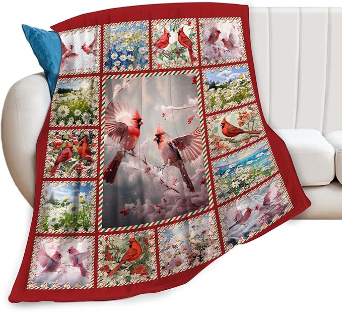 Cardinal Blanket Red Birds Throw Blanket Gifts for Women Men Boys Girls Kids Adults Super Soft Cozy Plush Fluffy Fuzzy Fleece Blanket Home Decor 50''X60''