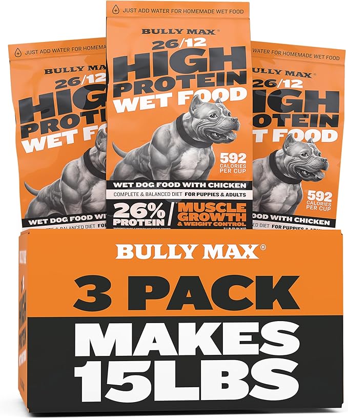 Bully Max High Protein & Fat Dry Dog Food (40 lb. Bag) + Instant Fresh Dehydrated Wet Food with Chicken (6lb Dry, Makes 16.5lb Wet Food) – Ultimate Muscle & Weight Gain Combo for Puppies & Adult Dogs