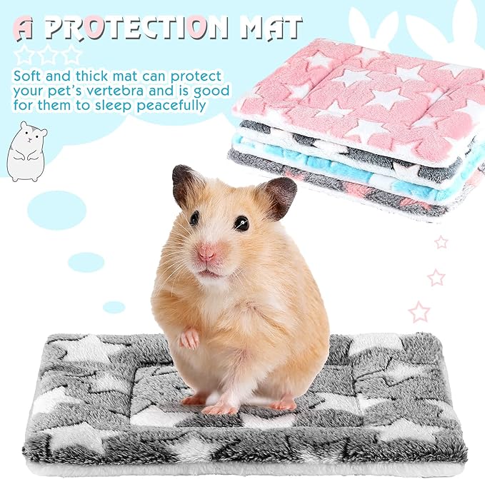 Tuanse 4 Pack Guinea Pig Bed Mat Bedding Rabbit Winter Bed Pad for Indoor Warm Small Animal Mattres Fleece Sleeping Pad for Hedgehogs Bunny Ferrets Hamster(Star,13 x 10 Inch)