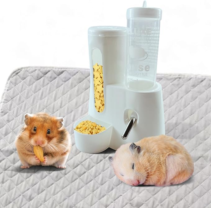 Hamster No Drip Water Bottle Bowl, Water Bottle Stand with Cleaning Mat, 2 In 1 Automatic Drinking Feeder, Hamster Cage Accessories, Rat Enrichment Toys, Guinea Pig Accessories for Cage (Mat, 28"x20")