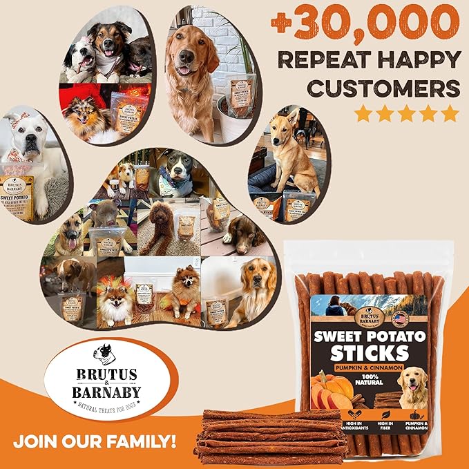 USA Sweet Potato Dog Treats - Grain Free, Cinnamon Pumpkin Crunchy Sticks are Great Tasting, Promote Positive Dog Gut Health with Natural Anti-Diarrhea Properties, no Preservatives Added