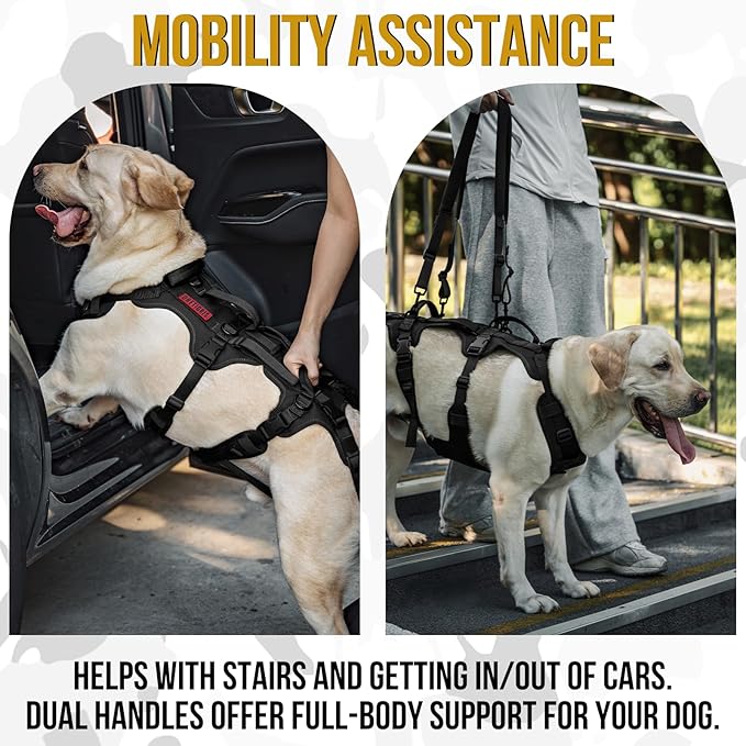 OneTigris Multi-Function Dog Lift Harness, All-Gender Dogs Friendly Design, Full Body Dog Sling Carrier with Three Handles Front/Rear Leg Assist for Arthritis