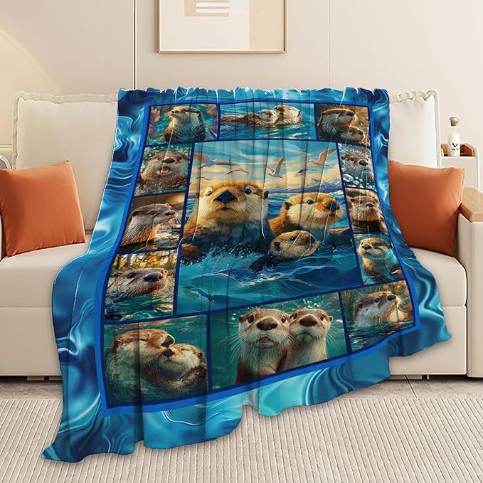 Otter Throw Blanket Otter Stuff Gifts for Kids Girls Boys Adults Women Men Soft Cozy Warm Plush Fluffy Fuzzy Fleece Blanket Decor 40''X50''