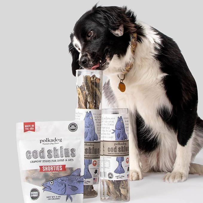 Polkadog Cod Skin Dog Treats - All Natural, Single Ingredient Wild-Caught Fish, Premium Treats for Dogs, High in Lean Protein & Omega-3, Great for Allergies, Made in USA - 2oz (1pk)