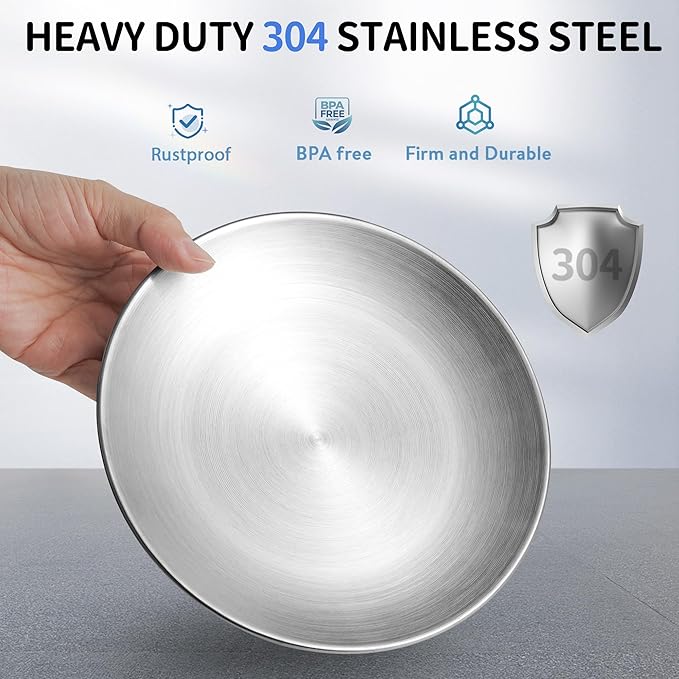 WROSWT 304 Stainless Steel Cat Plates for Wet food, 6.7" Shallow/Wide Whisker Friendly Cats Food Bowls, Non-Slip Silicone Base,Easy to Clean Indoor Cat Feeding Dishes, 6 Pack