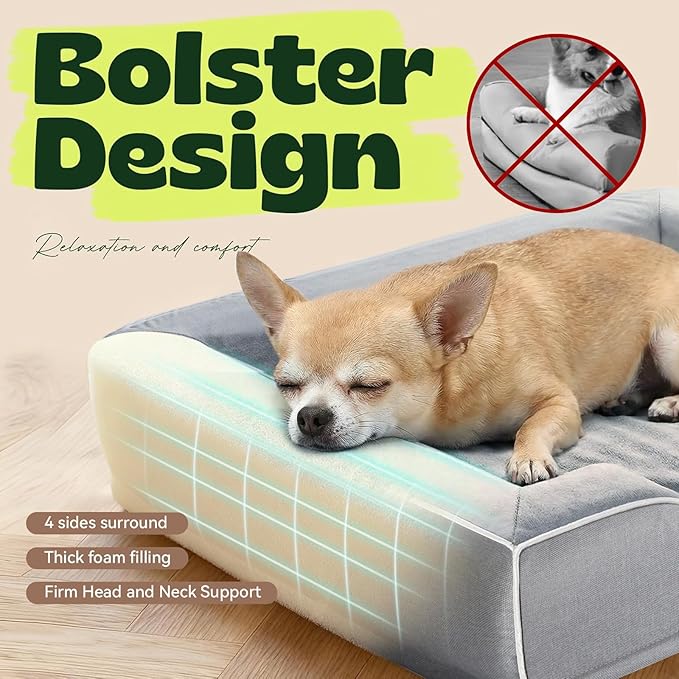 Orthopedic Dog Bed for Small Dogs,Cooling Gel Memory Foam Pet Bed with Removable Waterproof Cover,Washable Puppy Couch Bed for Joint Pain Relief,24"x18"x6",Grey