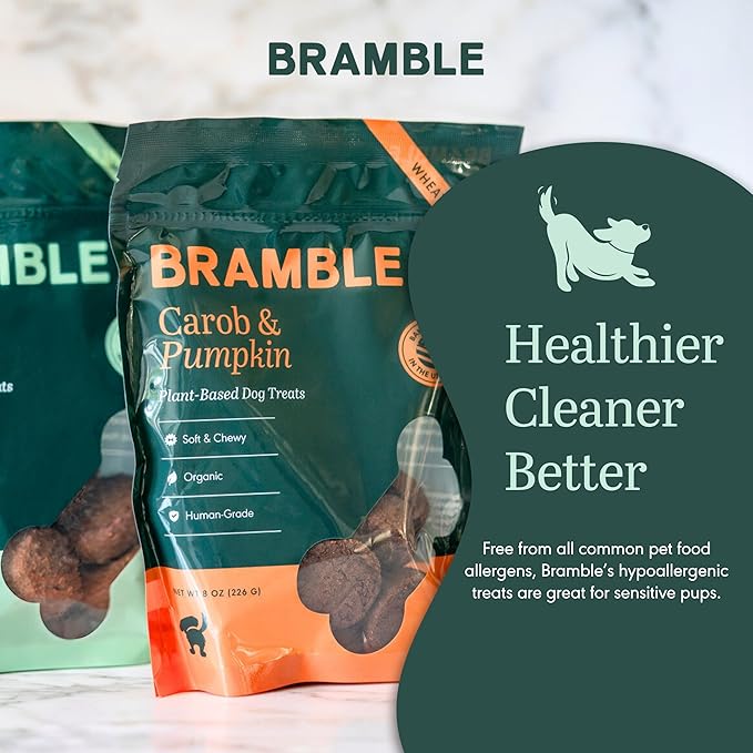 BRAMBLE Vegan Dog Treats. Plant-Based Treats for Dogs, Made with Real Ingredients, Soft & Chewy Dog Cookies. Wheat-Free. Maple Bac'n. 8 oz
