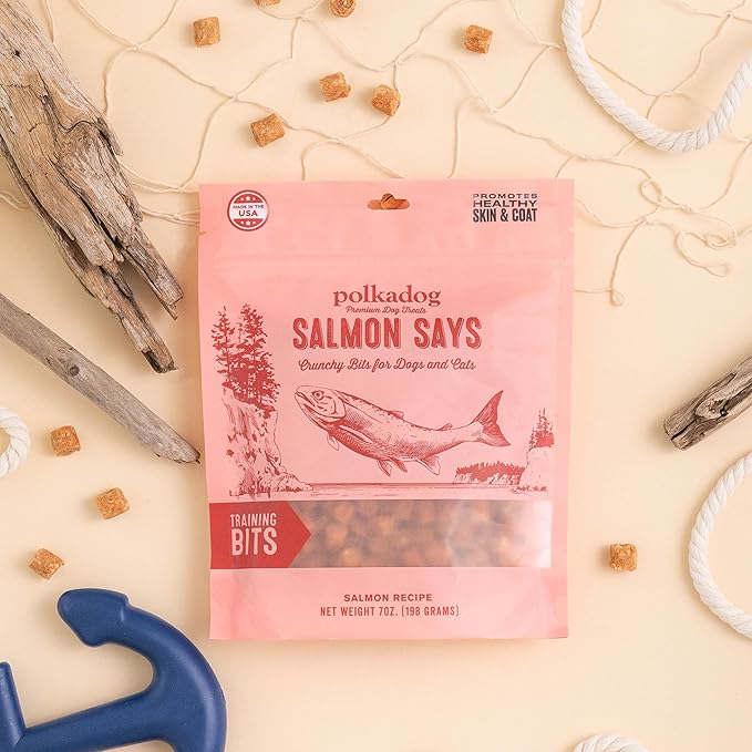 Polkadog Salmon Says Crunchy Training Bits - All Natural, Limited Ingredient, Premium Training Treats for Dogs, Omega-3 Rich. Great for Allergies, Handcrafted in USA - 7oz (1pk)
