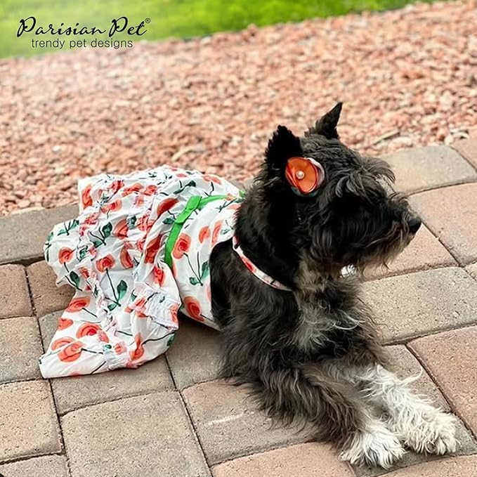 Parisian Pet Floral Dog Dress - Summer Cotton Clothes for Large Dogs Girl - Red Poppies Pet Dress - Stylish Boho Dog Beach Outfit - Adjustable Puppy Clothes - Lightweight Dresses for Dogs