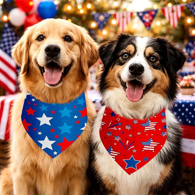 Shyyween 100 Pcs Patriotic Dog Bandanas Bulk Memorial Day Bandanas for Dogs Triangle Scarf Set for 4th of July 1776 Red White and Blue for Small Medium Large Outfit(Star, 25.6 x 17.7 x 17.7 Inch)