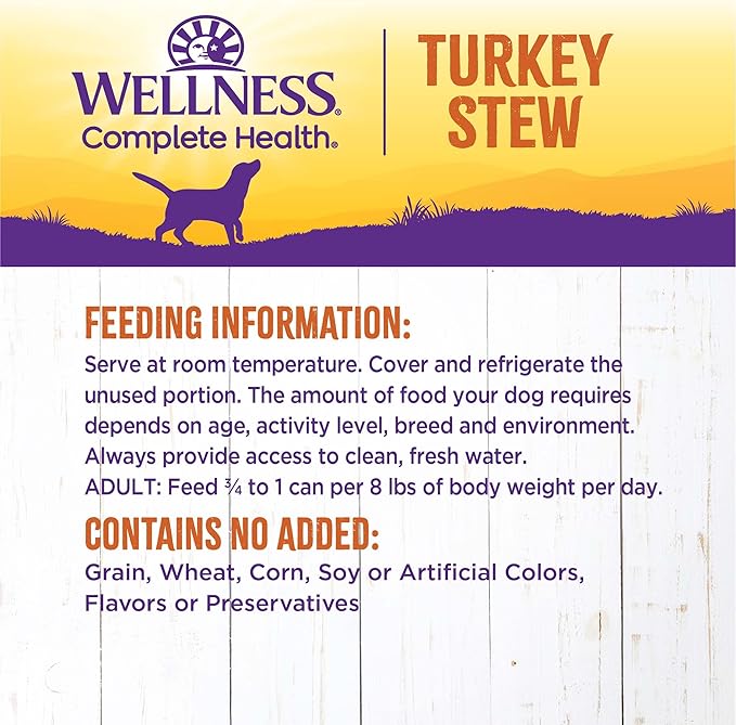 Wellness Complete Health Canned Wet Dog Food, Turkey Stew, 12.5-Ounce Can (Pack of 12)