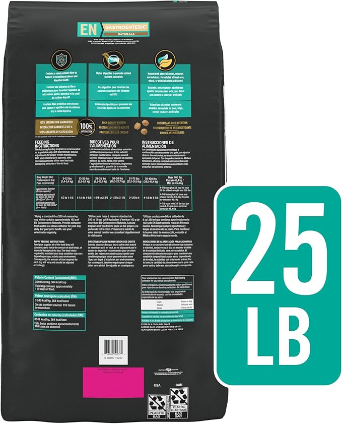 Pro Plan Veterinary Diets Purina EN Gastroenteric Naturals with Added Vitamins, Minerals and Nutrients Canine Dry Natural Dog Food - 25 lb. Bag