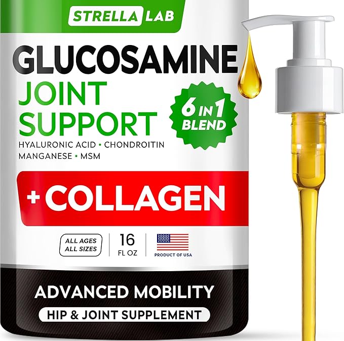 STRELLALAB Liquid Glucosamine for Dogs w/Collagen (16 OZ) - All-Natural Hip & Joint Supplement, Glucosamine Chondroitin for Dogs, MSM & Collagen Mobility, Joint Pain Relief for Small & Large