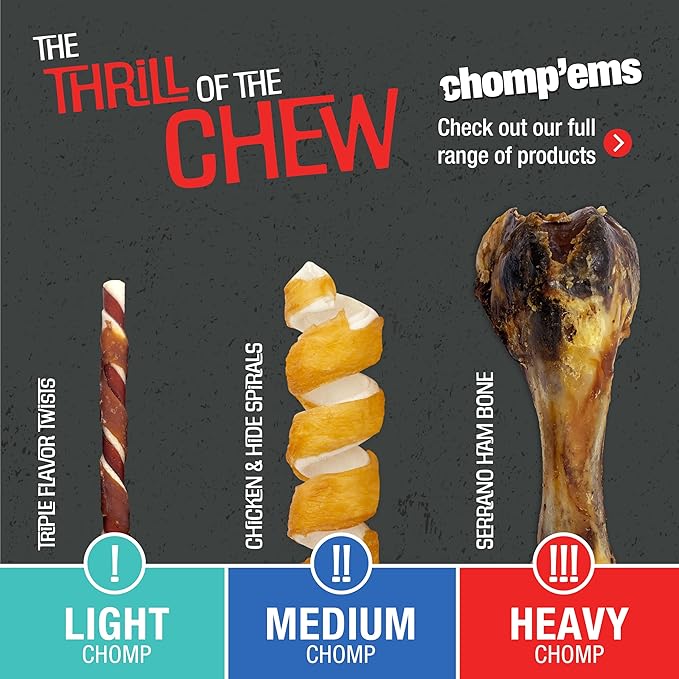 CHOMP 'EMS Chicken & Peanut Butter Hide Free Dog Chews - Rawhide Free Dog Treats - No Hide Alternative Chew Treat for All Life Stages, Bones, 2", 20 Count