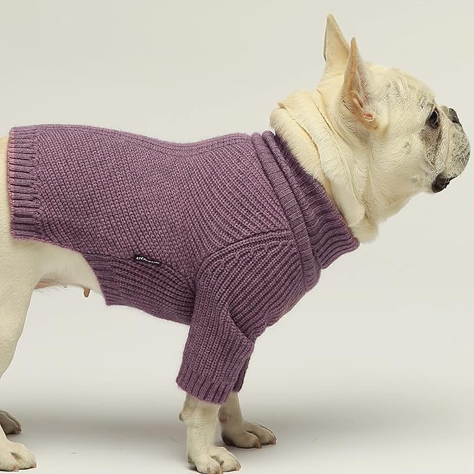 Fitwarm Thermal Knitted Dog Sweater Doggy Winter Coat Pet Clothes Doggie Turtleneck Jacket Puppy Outfits Cat Sweatsuit Lavender Purple Large