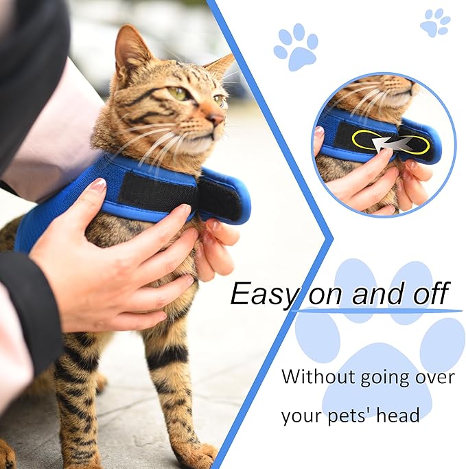 Kitty Harness and Leash for Walking Escape Proof Breathable Mesh Fabric, Solid Blue, Small, Adjustable Cat Walking Jackets, Padded Stylish Cat Vest