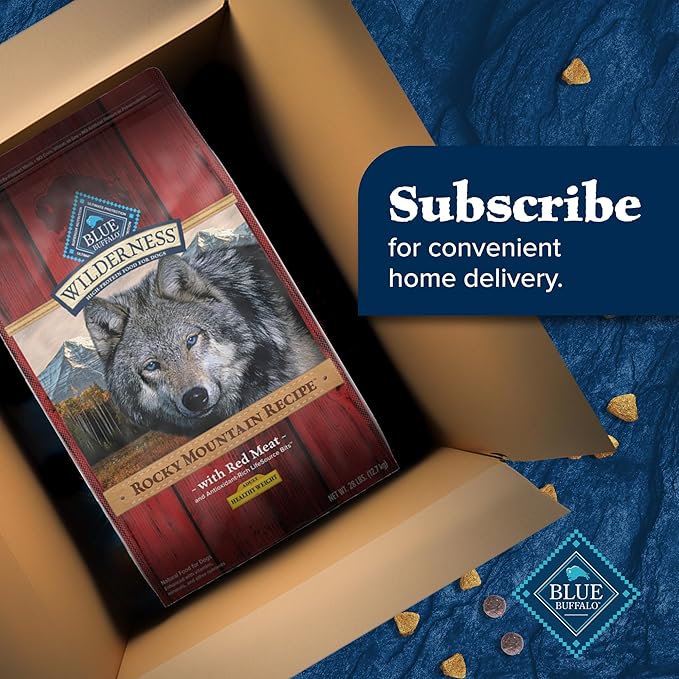 Blue Buffalo Wilderness Rocky Mountain Recipe High-Protein Healthy Weight Adult Dry Dog Food, Made in The USA with Natural Ingredients Plus Wholesome Grains, Red Meat, 22-lb. Bag