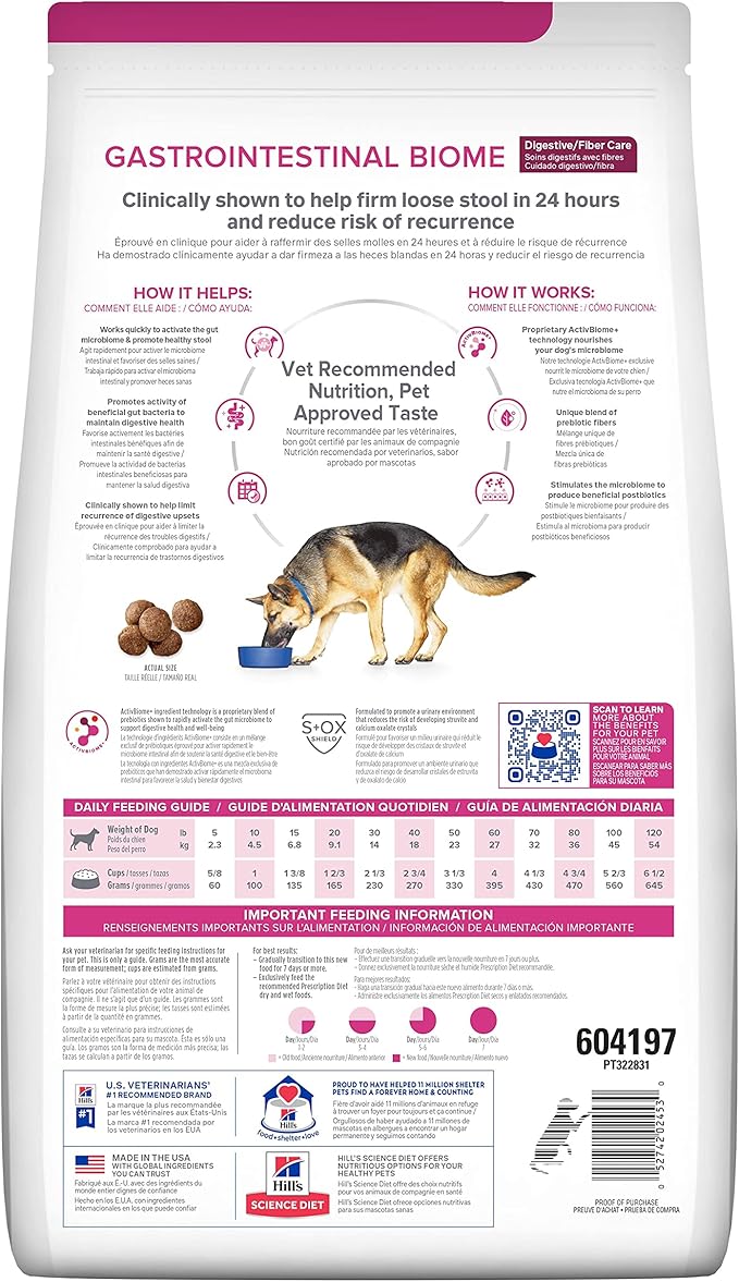 Hill's Prescription Diet Gastrointestinal Biome Digestive/Fiber Care Dry Dog Food, Chicken, 16 lb. Bag