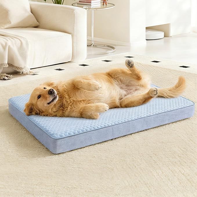 Cooling Dog Bed for Large Dogs, Washable Memory Foam Dog Beds for Crate with Joint Relief, Waterproof Liner and Removable Cover (47’’x 29’’)