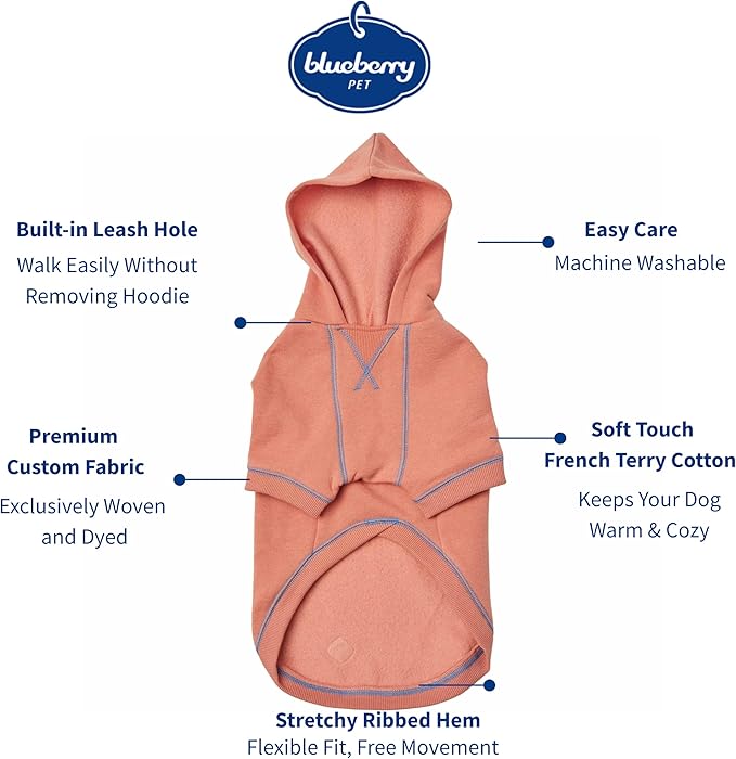 Blueberry Pet Hoodie – 12″ Soft Cotton‑Blend Winter Sweatshirt, Coral, Award‑Winning Small‑Dog Jersey