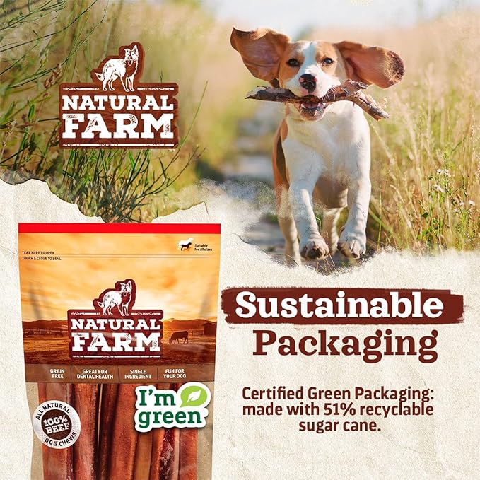 Natural Farm Bully Chips (9-12 Inch, 8 Oz.), Digestible Beef Cheek from Grass-Fed Cows, Non-GMO, Grain-Free, Natural Long-Lasting Dog Chews for Small, Medium & Large Dogs, Great Rawhide Alternative