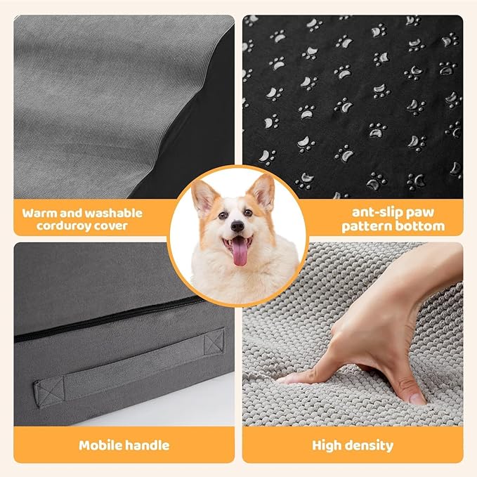 A.FATI Dog Stairs 30 Inches High for 30-36 Inch High Bed, 6-Tier 3-in-1 Foam Pet Steps with Non-Slip Bottom, Detachable Washable Cover, Dog Ramp for Small Old Short-Legged Dogs Up to 50 Lbs