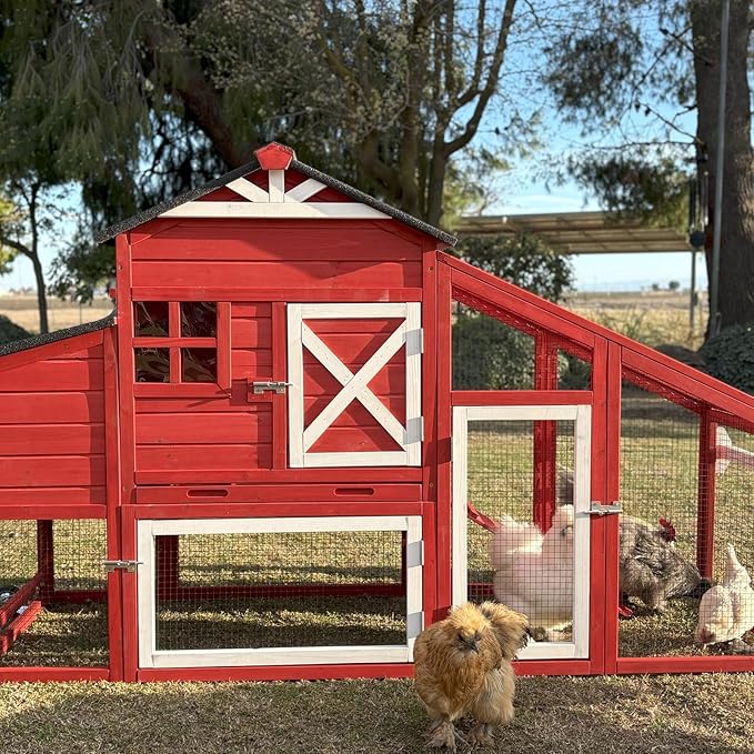 Aivituvin Chicken Coop Mobile Chicken House on Wheels Expandable Wooden Poultry Cage with Large Nesting Box Leakproof Pull-Out Tray Rabbit Hutch Bunny Cage,UV-Resistant Roof