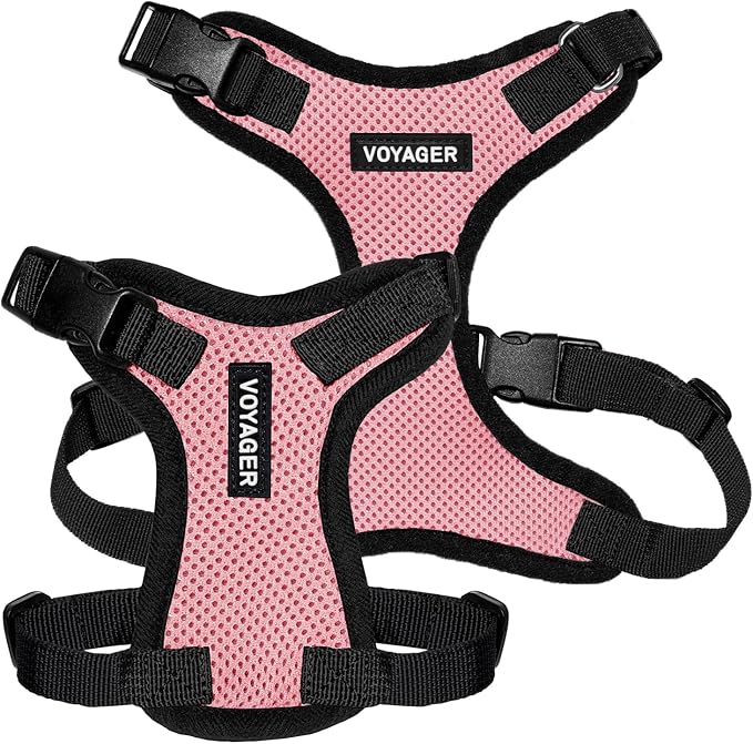 Voyager Step-in Pet Harness - All Weather Mesh, Adjustable Step in Harness for Cats and Dogs by Best Pet Supplies - Pink/Black Trim, S