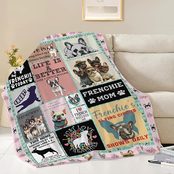 Boston Terrier Throw Blanket French Bulldog Frenchie Puppy Stuff Gifts for Dog Lover Kids Girls Boys Adults Women Men Soft Cozy Warm Plush Fluffy Fuzzy Fleece Blanket Decor 50''X60''