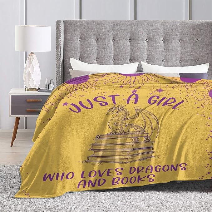 SweetFox Just A Girl Who Loves Dragons and Books Blanket Dragon Decor Throw Blanket Gifts for Girls Boys Lovers Super Warm Soft Plush Fleece Flannel Bedding Blankets for Kids Adults Men Women 50"X40"