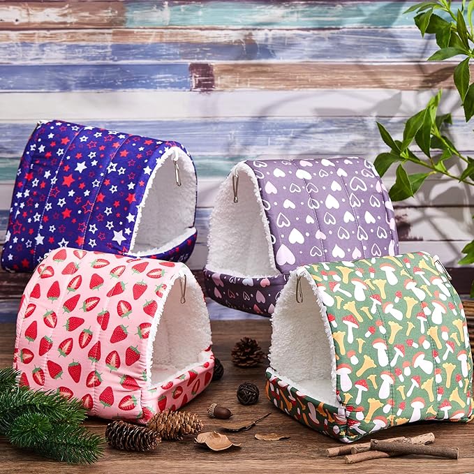 Cinnvoice 4 Pcs Guinea Pig Hideout, Guinea Pig Bed Tunnel, Rabbit Washable Small House Cage Accessories for Bunny Hedgehog Mouse Chinchillas Hamsters Ferrets Bearded Dragons Rats (Classic,7.9 in)