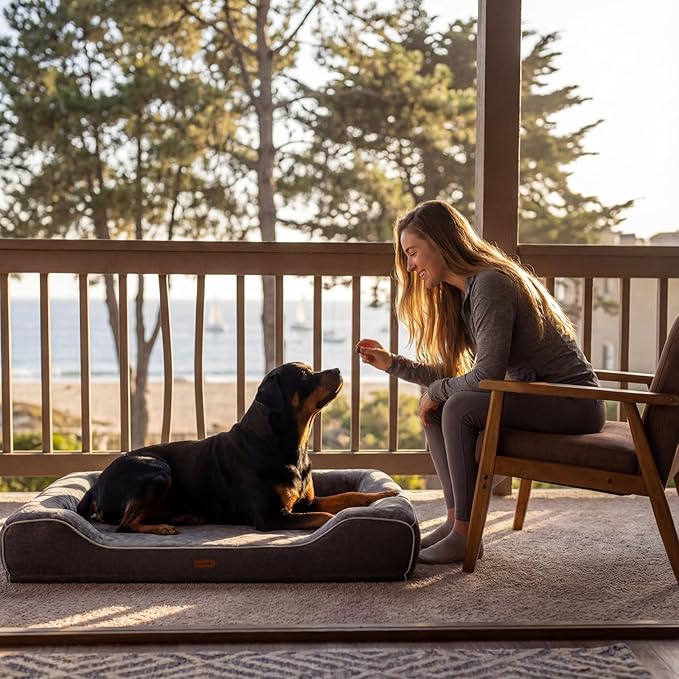Cooling Orthopedic Dog Bed for Extra Large Dogs,Removable Washable Cover,Gel Memory Foam & Egg Crate Foam,Waterproof Joint Pain Relief 48"x30"x9.0",Dark Grey